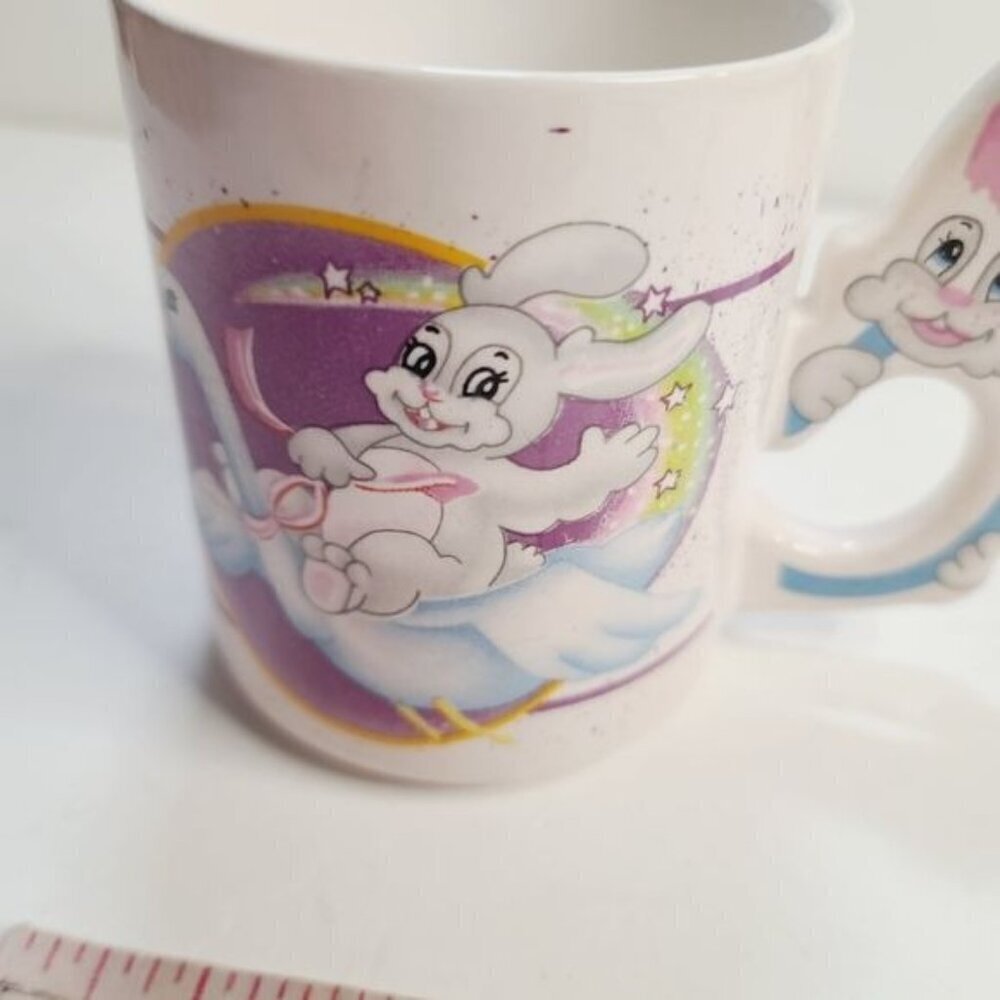Vintage Kitsch Psychedelic Bunny Rabbit Kawaii Bunny Handle Quirky Coffee Mug - Picture 15 of 15